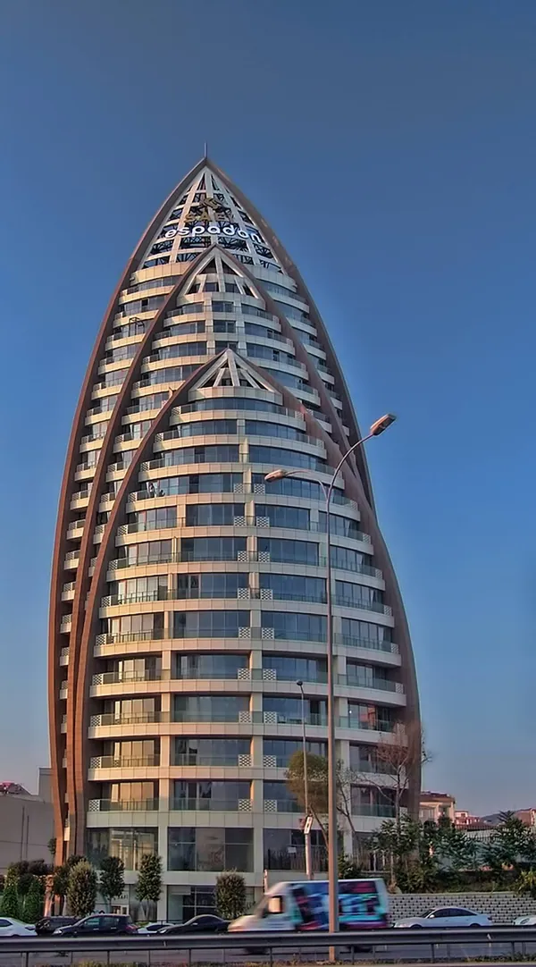 Espadon Tower in Istanbul, a pointed high-rise with three nested arches.